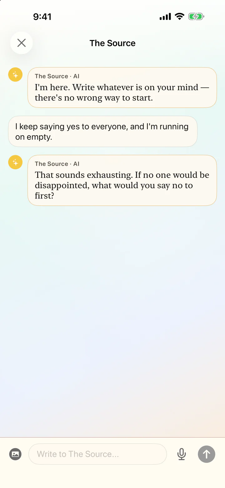 Writing to The Source in a text conversation.